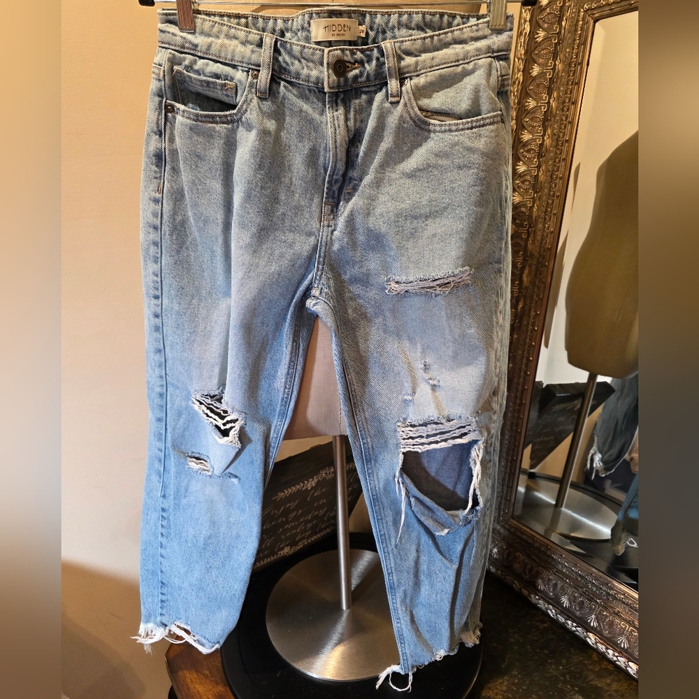HIDDEN - Distressed Blue Jeans. Baggy Fit. Wide Leg. Hi-Rise.  Sz 28